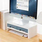 IDEA-雙抽屜桌面螢幕墊高架 藍色