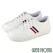 【GREEN PHOENIX】男 休閒鞋 素面 撞色 線條 綁帶 JP26 白色