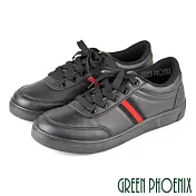 【GREEN PHOENIX】男 休閒鞋 素面 撞色 線條 綁帶 JP26 黑色