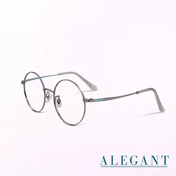 【ALEGANT】冰幻藍銀輕量鈦緞面套圈北歐質感圓框UV400濾藍光眼鏡