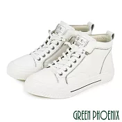 ◤Green Phoenix◥韓國進口經典純色水鑽直套式全真皮短筒休閒鞋 EU35 白色