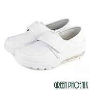【GREEN PHOENIX】女 護士鞋 休閒鞋 素面 彈力 輕量 全真皮 兩穿 氣墊 JP25 白色