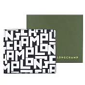 LONGCHAMP LE PLIAGE LGP系列滿版字母雙折短夾 黑X白