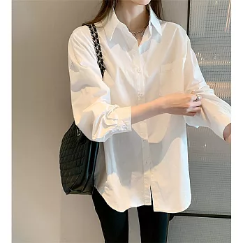 O-ni O-ni新款棉質單排多扣純色寬鬆高質感顯瘦百搭襯衫(21-233) S 白色
