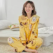 【Wonderland】蜂蜜小熊法蘭絨居家衣褲組 L 黃色
