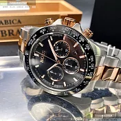 BOSS伯斯精品錶,編號：HB1513757,42mm圓形黑精鋼錶殼黑色錶盤精鋼金銀相間錶帶