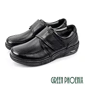 ◤Green Phoenix◥極簡素面沾黏式全真皮厚底氣墊鞋 EU35 黑色