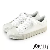 【Pretty】簡約質感皮革餅乾休閒鞋/小白鞋 JP23 白色