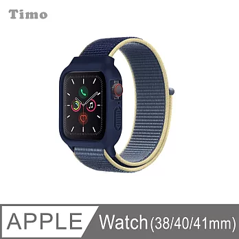 【Timo】Apple Watch 38/40/41mm 一體式全包覆 尼龍織紋回環替換手環錶帶 冰洋藍