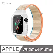 【Timo】Apple Watch 42/44/45mm 一體式全包覆 尼龍織紋回環替換手環錶帶 牛奶白