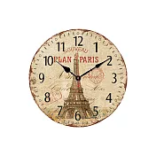 復古印花木製掛鐘(1入) 巴黎鐵塔