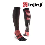 【injinji】Untra Compression反光透氣五趾壓力襪 (黑紅) - NAA51 | 吸濕排汗 運動專用 壓力舒緩 五指襪 L 黑/紅