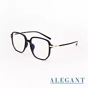 【ALEGANT】日系簡約風雅感墨金黑TR90輕量光學方框UV400濾藍光眼鏡