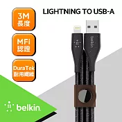 【Belkin】貝爾金 DuraTek™ Plus USB-A 轉 Lightning 金屬編織傳輸線(3M) 黑