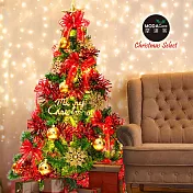 摩達客耶誕-4尺/4呎(120cm)特仕幸福型裝飾綠色聖誕樹 綺紅金雪系配件+50燈LED燈暖白光*1超值組(附控制器/本島免運費)