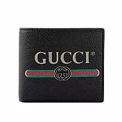 GUCCI Logo Print 牛皮對開零錢袋短夾 (黑色)