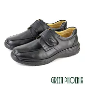 【GREEN PHOENIX】男 休閒皮鞋 商務皮鞋 輕量 極簡風 全真皮 沾黏式 台灣製 EU42 黑色