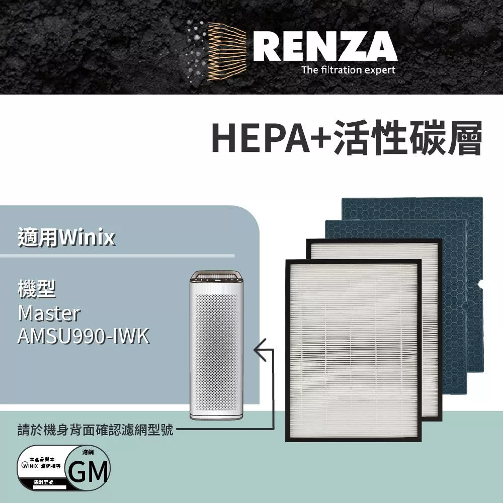 適用 Winix Master 360度 Filter GM 2片HEPA&2片活性碳 空氣清淨機 大坪數