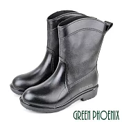 【GREEN PHOENIX】女 雨靴 雨鞋 中筒 繽紛色彩 吸震 減壓 防水 EU36 黑色