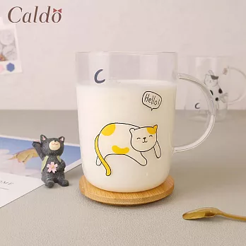 【Caldo卡朵生活】來抓我喵耐熱透明馬克杯 500ML 橘白貓