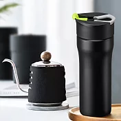 【PO:Selected】丹麥DIY手沖咖啡二件組(手沖咖啡壺-黑/法壓保溫咖啡杯16oz-綠)