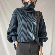 【Novia諾維亞】時尚寬鬆百搭高領慵懶針織毛衣 藍色