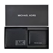 MICHAEL KORS GIFTING荔枝牛皮對開短夾(附證件夾)禮盒組- 黑色