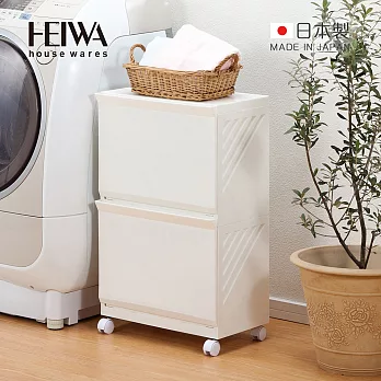 【日本平和Heiwa】Clevan日製多功能前開雙層分類洗衣籃櫃(附輪)- 典雅白