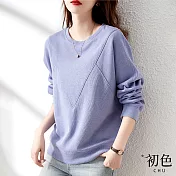 【初色】薄款寬鬆圓領V字形上衣-共3色-91352(M-2XL可選) M 紫色