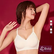 Olivia【漫步系列】無鋼圈蕾絲邊無痕三角杯內衣 S 奶白色