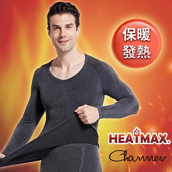 【Charmen】日本東麗HEATMAX保暖發熱挺背收腹長袖 男性塑身衣(兩色任選) -灰色(XL)