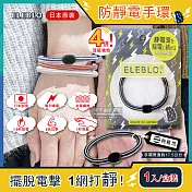日本ELEBLO-頂級4倍強效條紋編織防靜電手環1入/盒(1.9秒急速除靜電髮圈) 典雅黑