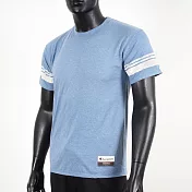 Champion [AO300-209C] 男 短袖上衣 T恤 美規 頂級 條紋 舒適 混紡 棉質 穿搭 爵士藍 S 水藍/白