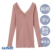 【日本GUNZE】純棉羅紋V領8分袖衛生衣(TC5446-COF) M 紅