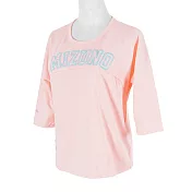 Mizuno T-Shirt [D2TA120266] 女 T恤 短袖 七分袖 復古 休閒 修飾 MIT 粉紅 S 粉紅