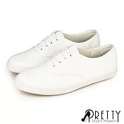 【Pretty】女 休閒鞋 日系 素面 彈性鞋帶 免綁帶 直套式 平底 台灣製 JP23 白色