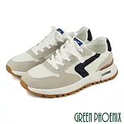 【GREEN PHOENIX】男 運動鞋 慢跑鞋 休閒鞋 復古風 仿麂皮 拼接 撞色 厚底 EU43 白色
