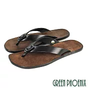 【GREEN PHOENIX】男 拖鞋 人字 夾腳 素面 全真皮 吸震 平底 EU41 黑色