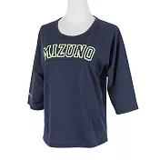 Mizuno T-Shirt [D2TA120214] 女 T恤 短袖 七分袖 復古 休閒 修飾 MIT 丈青 S 深藍