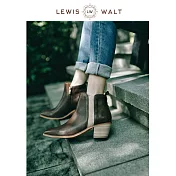 【U】Lewis Walt-軟山羊皮側拉鏈粗跟短筒靴 巧克力