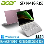 ACER SFX14-41G-R3S5 清靓粉(R7-5700U/16G/RTX3050-4G/512G PCIe/W11/FHD/14)AMD R7 輕薄效能筆電