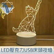 Viita 聖誕/生日/交換禮物創意LED壓克力USB床頭夜燈 幾何造型貓