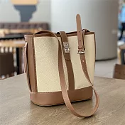 O-ni O-ni新款頭層牛皮大容量撞色時尚水桶包(bag-517) 米白配棕色