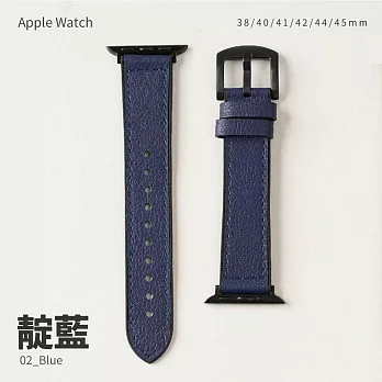 經典造型皮革拚矽膠錶帶 42/44/45mm Apple watch通用錶帶  靛藍