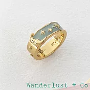 Wanderlust+Co 澳洲品牌 鑲鑽星辰月亮戒指 灰藍色 內側刻字款 Moonlit Blue 6