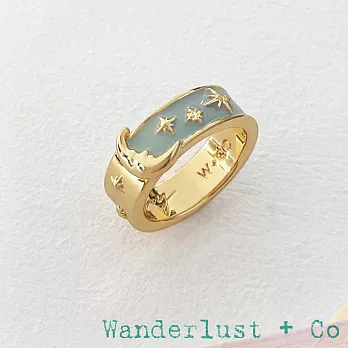 Wanderlust+Co 澳洲品牌 鑲鑽星辰月亮戒指 灰藍色 內側刻字款 Moonlit Blue 6