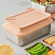 【LiFE RiCH】Double Box 可微波不鏽鋼便當盒+伸縮上蓋一個+餐具組(五色可選) 便當奶茶_上蓋白_餐具