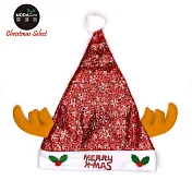 摩達客耶誕派對-閃亮銀雪花金蔥布棕色小牛角聖誕帽