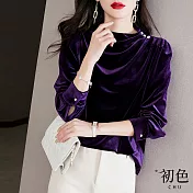 【初色】時尚氣質復古燈芯絨上衣-紫色-91575(M-2XL可選) M 紫色