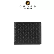 【CROSS】台灣總經銷 限量2折 頂級小牛皮編織紋8卡男用皮夾-黑色 全新專櫃展示品 (黑色 贈禮盒提袋)